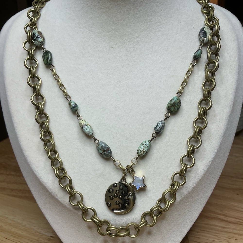 Two -Layer Necklace with African Turquoise Chain & Rainbow Moonstone Star❤️ - Picture 7 of 7
